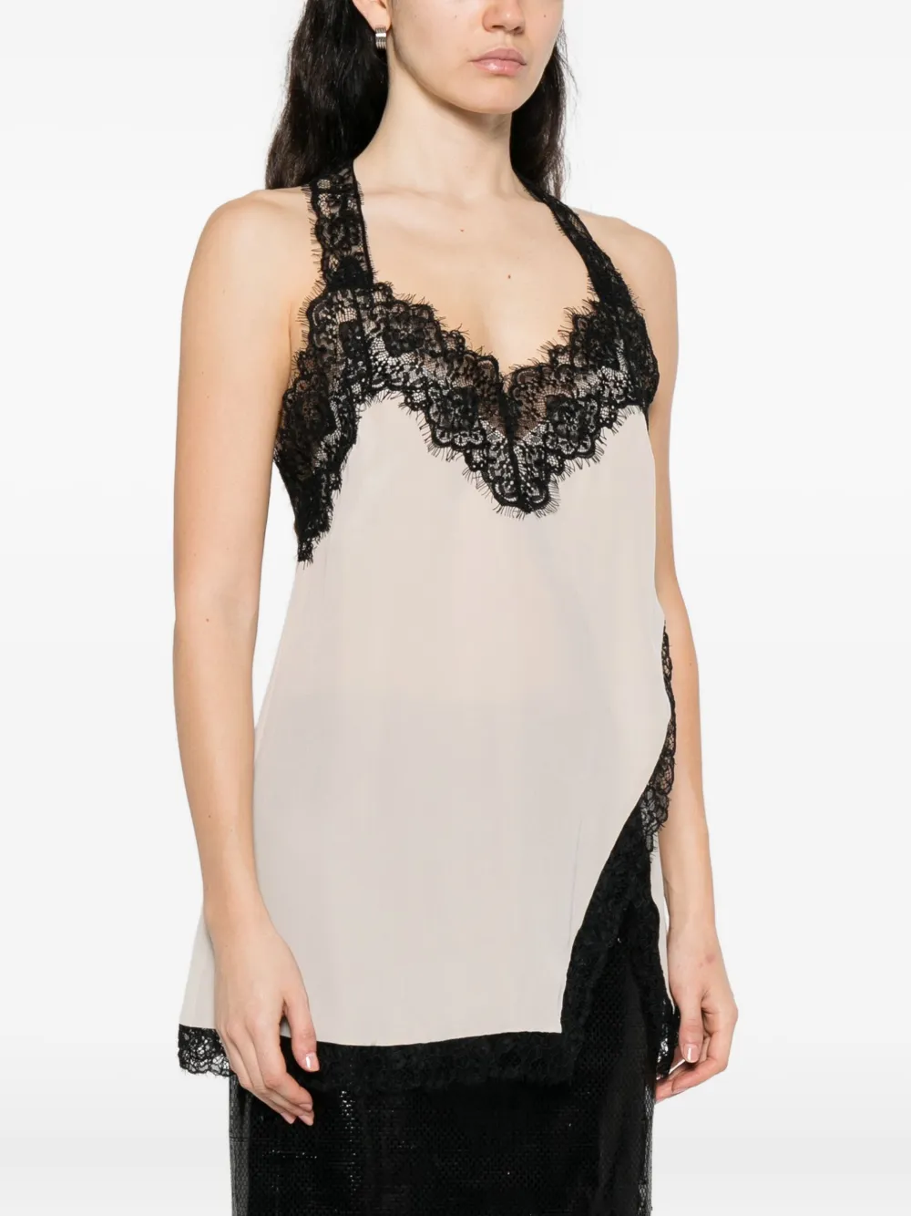 PINKO lace-trim silk top Beige