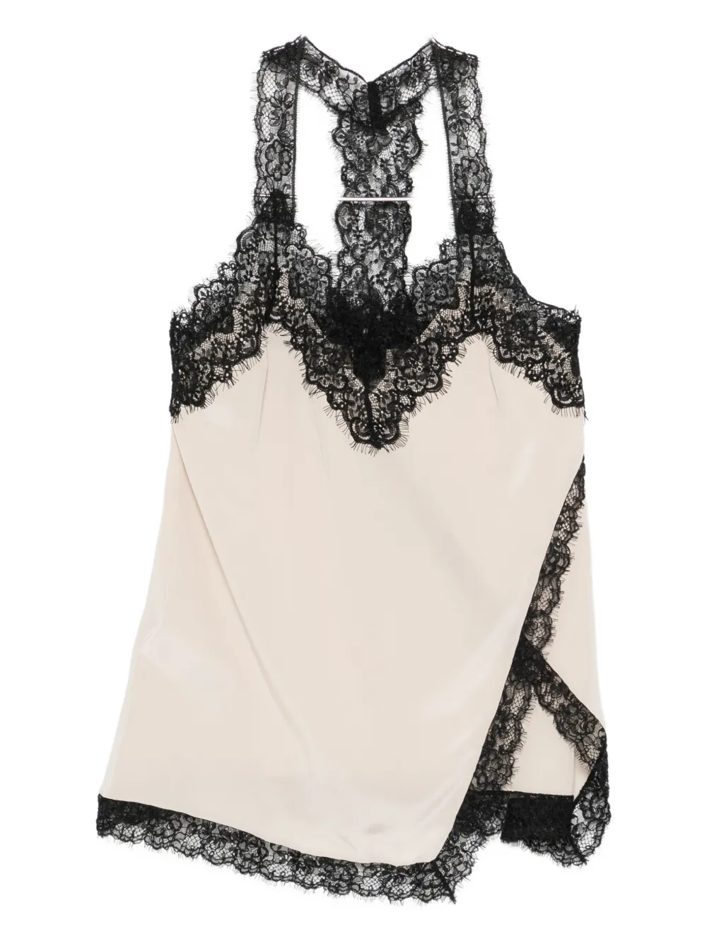 PINKO lace-trim silk top Beige