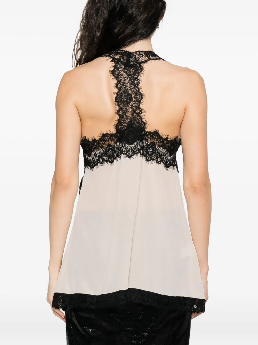 PINKO lace-trim silk top Beige