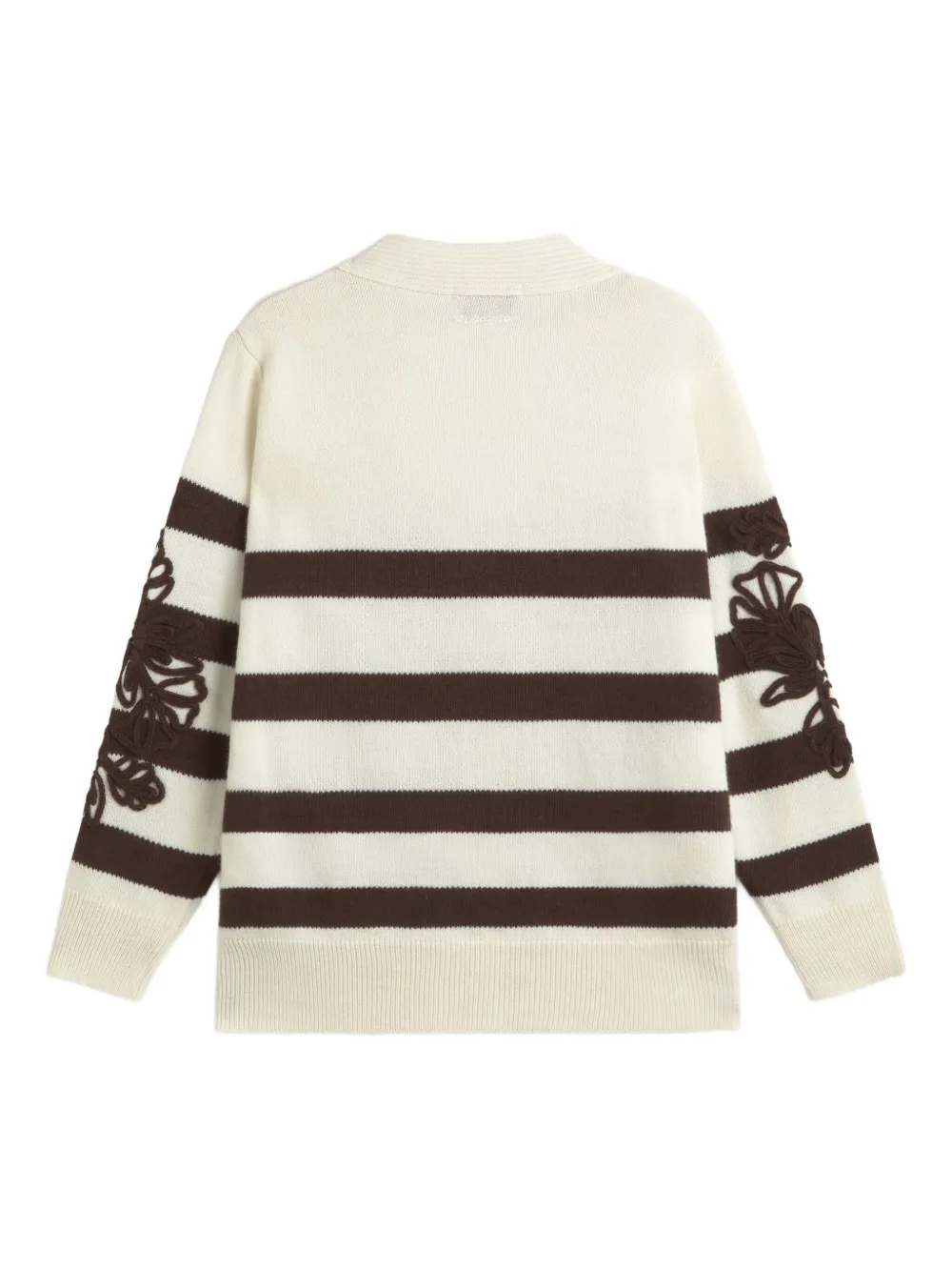 Ermanno Firenze Stripe-pattern Floral-embroidered Cardigan In Neutral