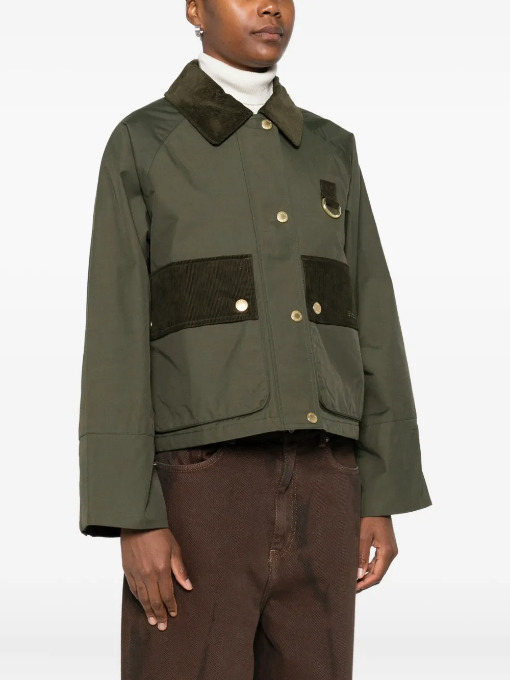 Barbour Corduroy-collar Button Jacket In Green