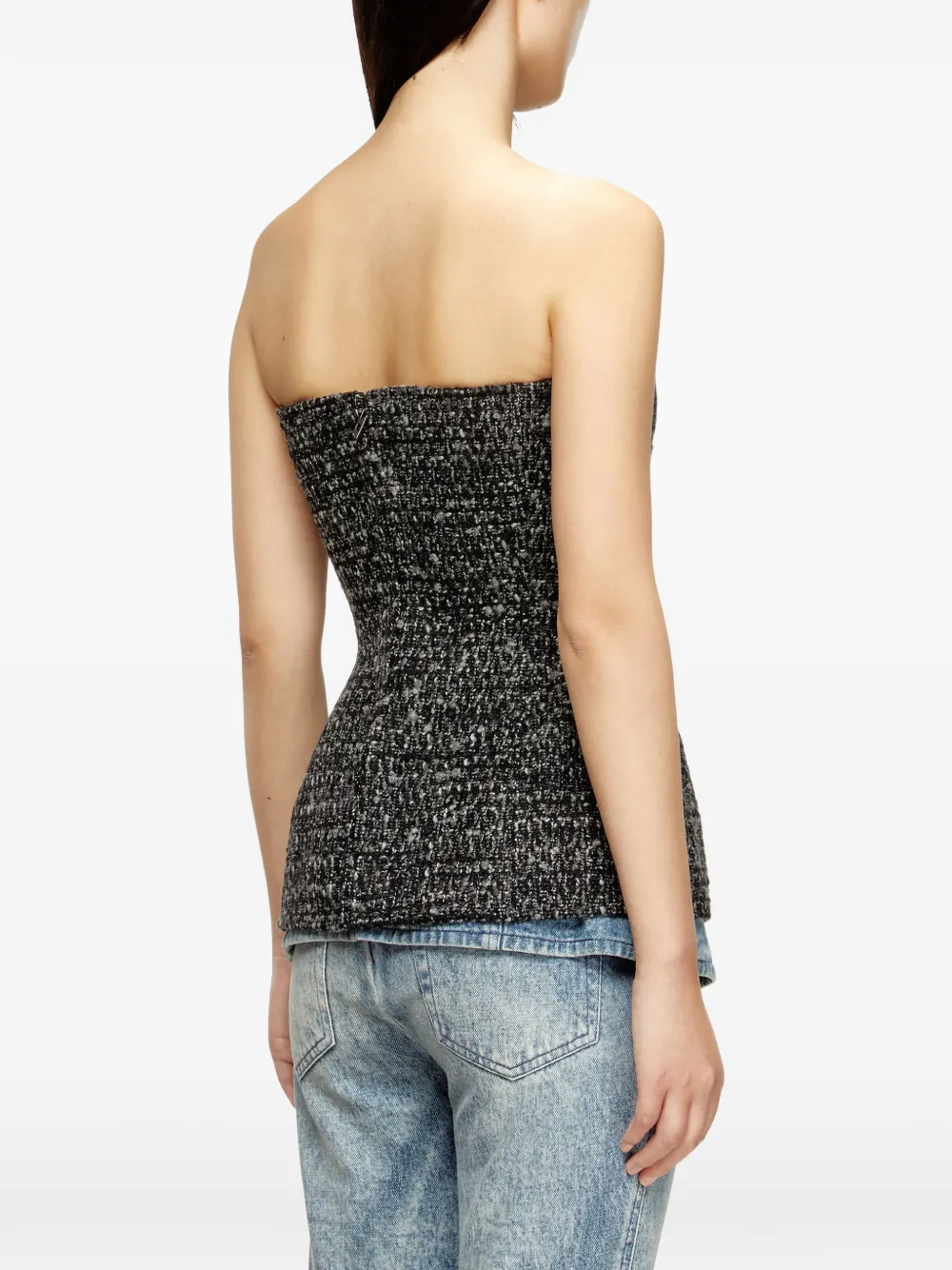 Diesel Tweed top met sweetheart hals Grijs