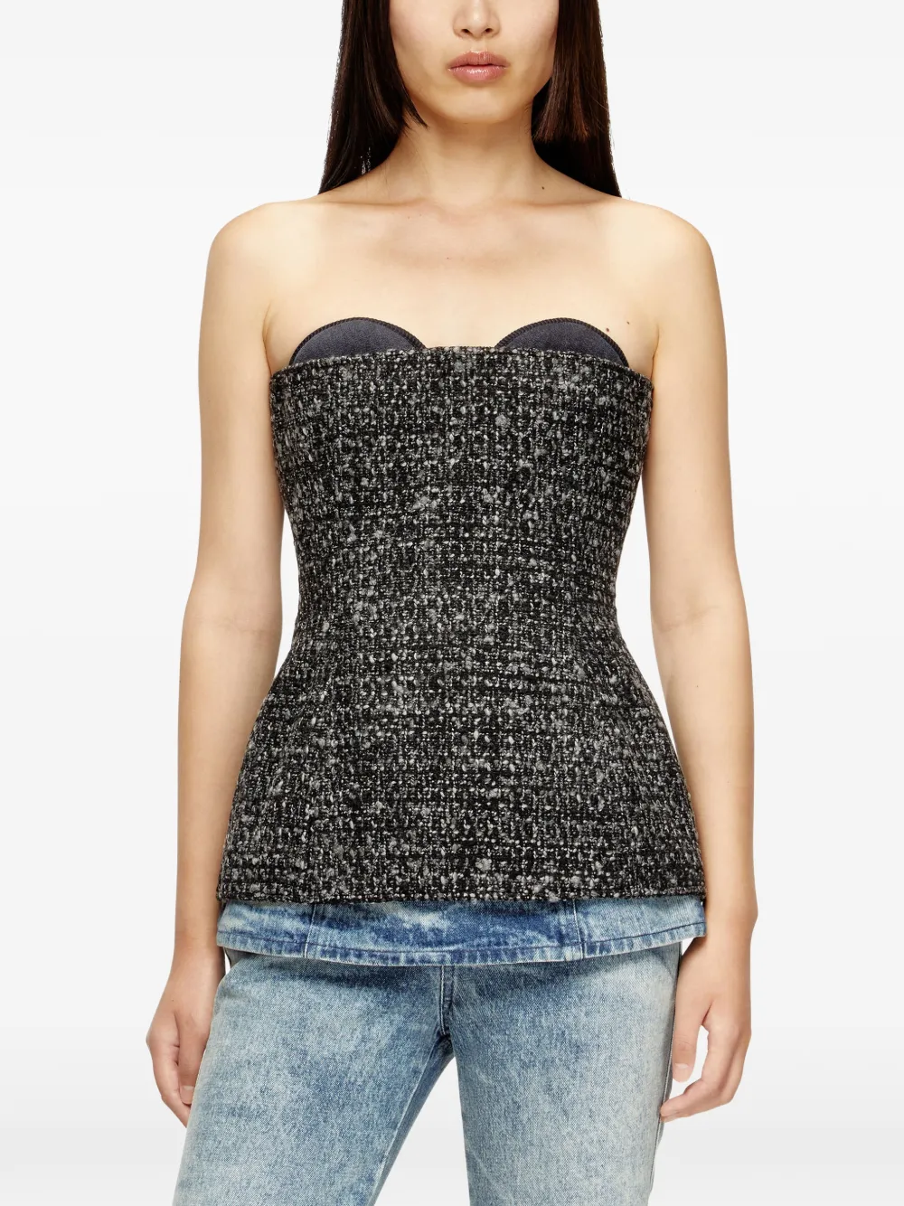 Diesel Tweed top met sweetheart hals Grijs