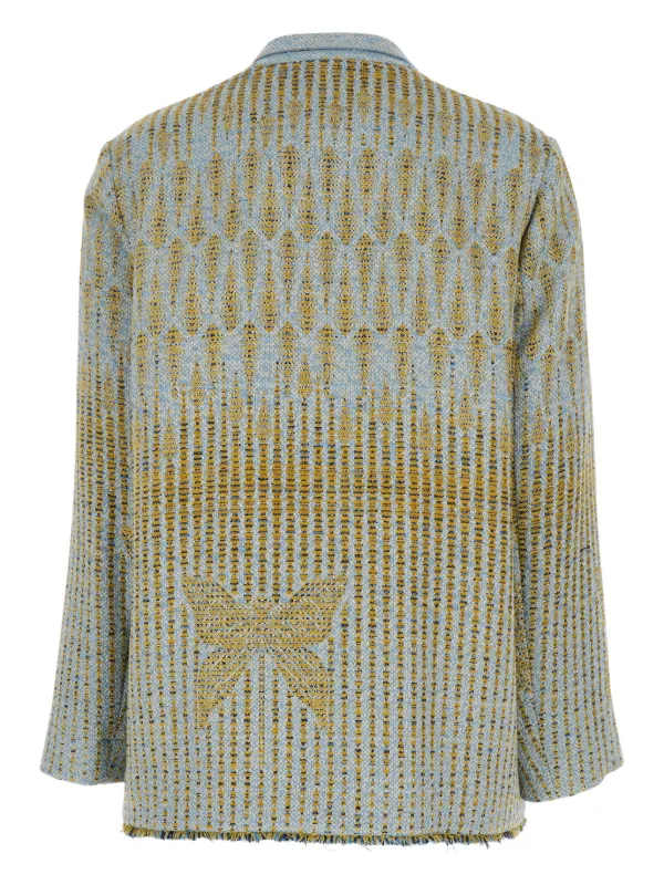Forte Forte fringed-hem Patterned Blazer | Yellow | FARFETCH