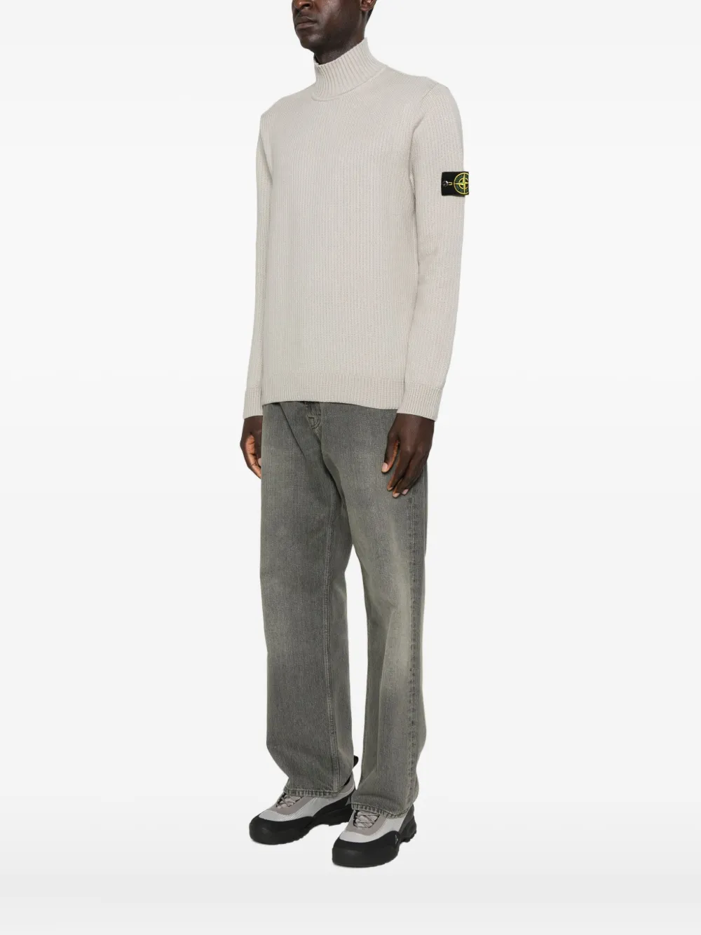 Stone Island Ribbed Turtleneck Sweater In White