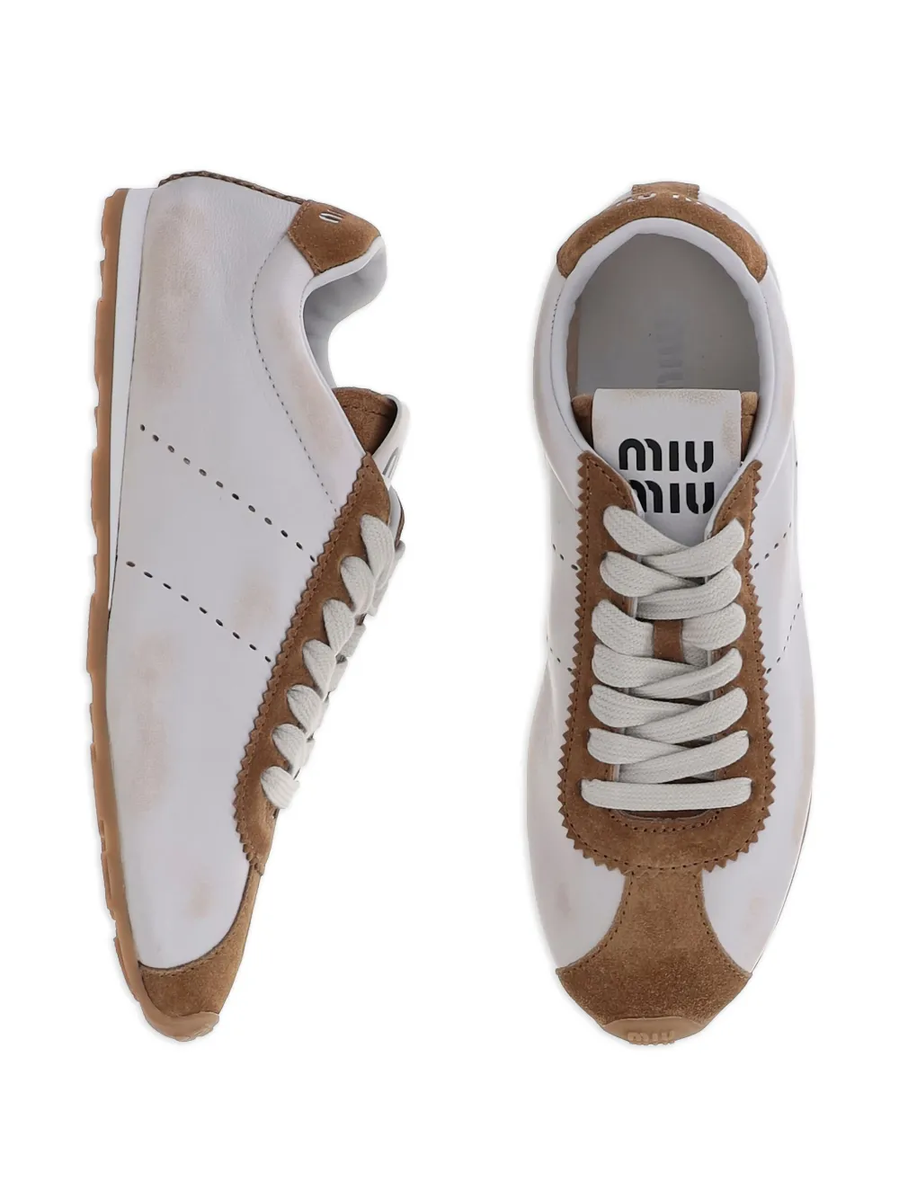 Miu Suède leren sneakers met geperforeerde details Wit