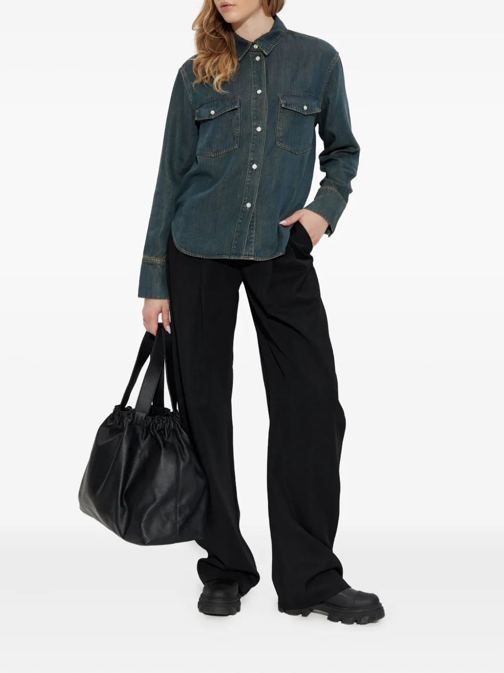 SAMSOE SAMSOE chest-pocket denim shirt - Blauw