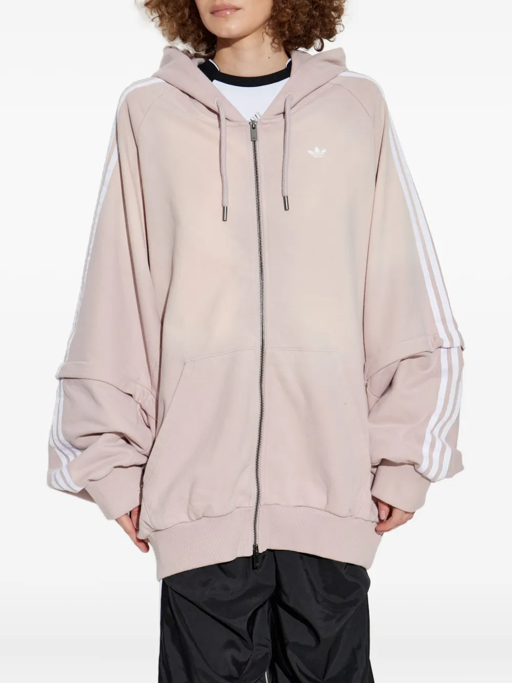 adidas 3-Stripes hoodie met logo en rits Roze