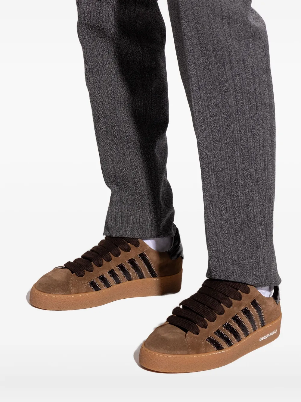 DSQUARED2 Rapper's Delight suede-leather striped sneakers Brown