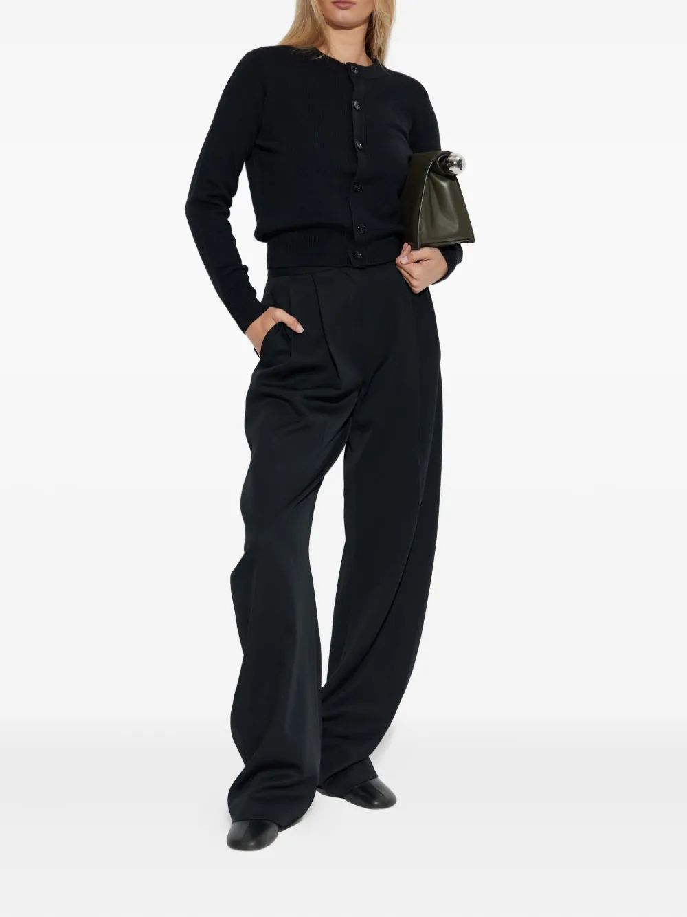 Ami Alexandre Mattiussi Heart-embroidered Button Wool Cardigan In Black
