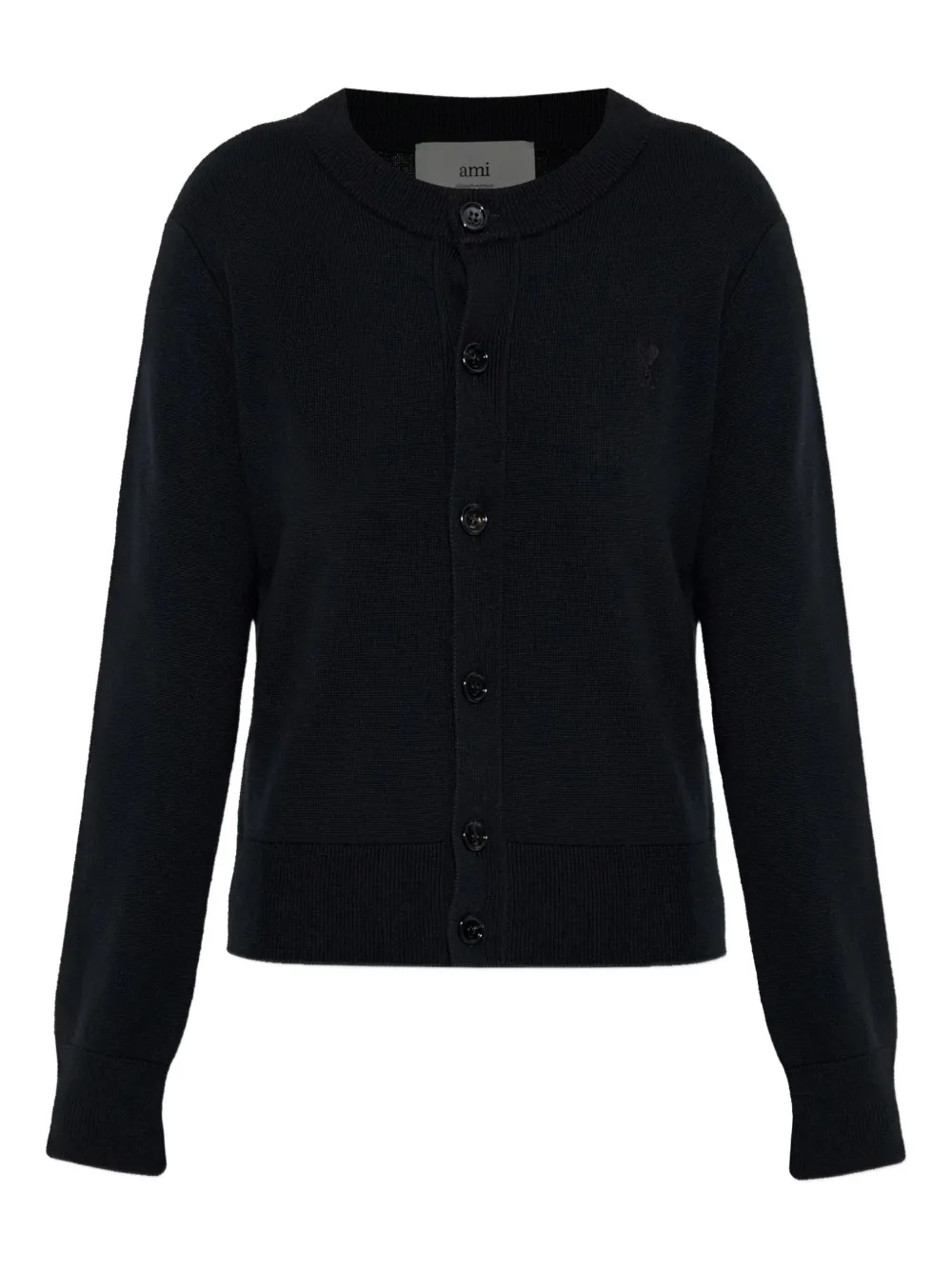 Ami Alexandre Mattiussi Heart-embroidered Button Wool Cardigan In Black