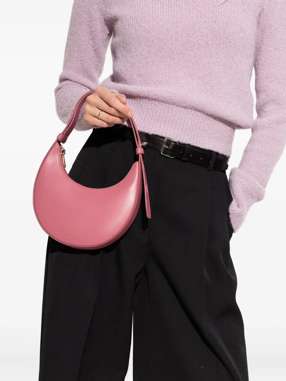 Furla crescent leather tote bag - Roze