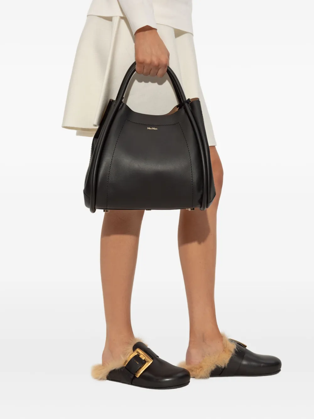 Max Mara Shopper met logoplakkaat - Zwart