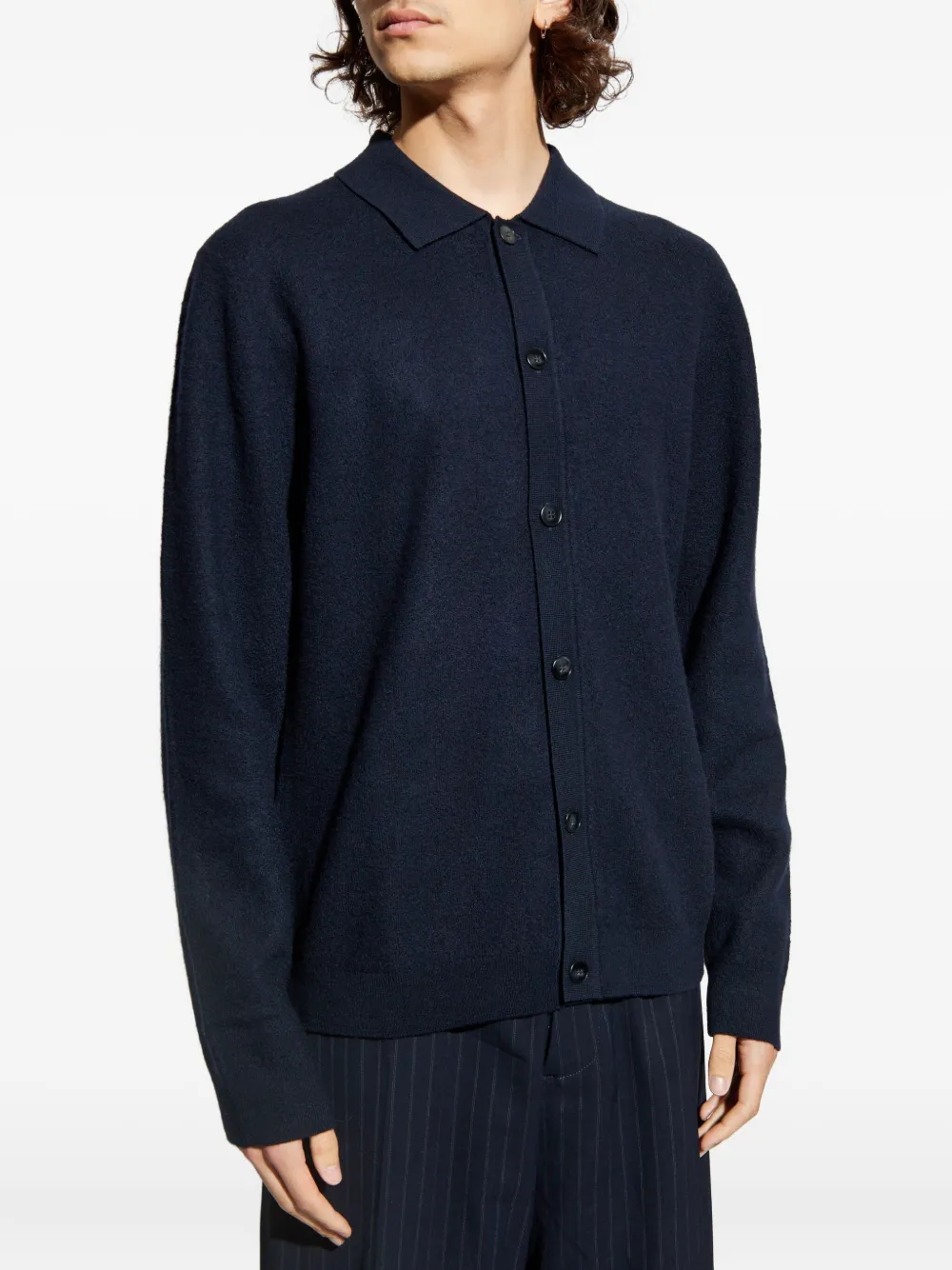 Samsoe & Samsoe Polo-neck Button Cardigan In Blue