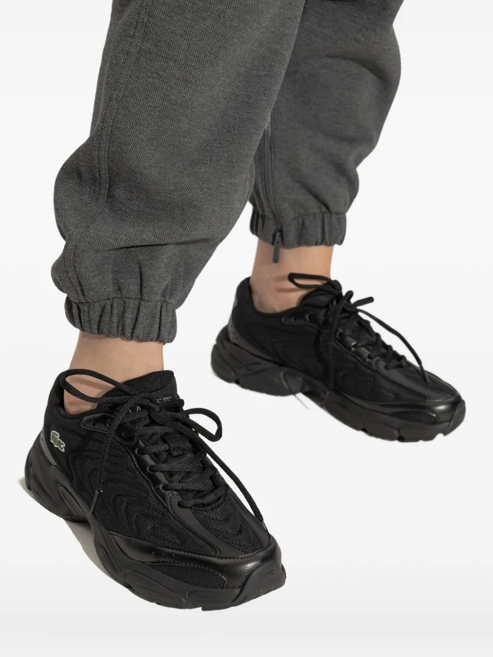 Lacoste Textured Lace-up Sneakers In Black