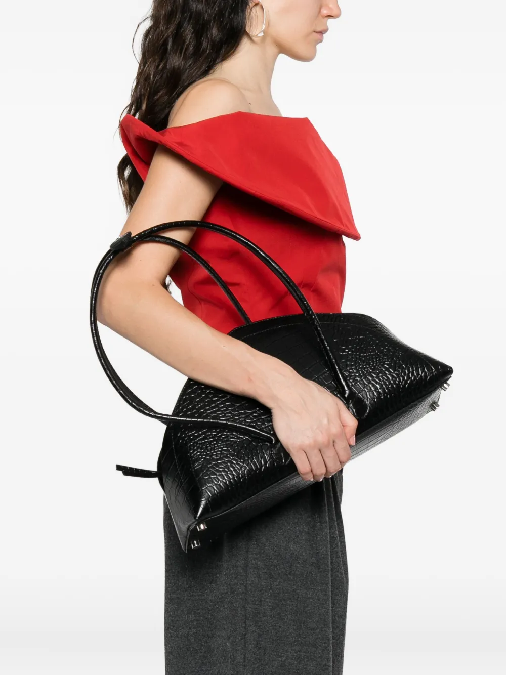 FEDERICO CINA Tortellino crocodile-embossed shoulder bag - Zwart