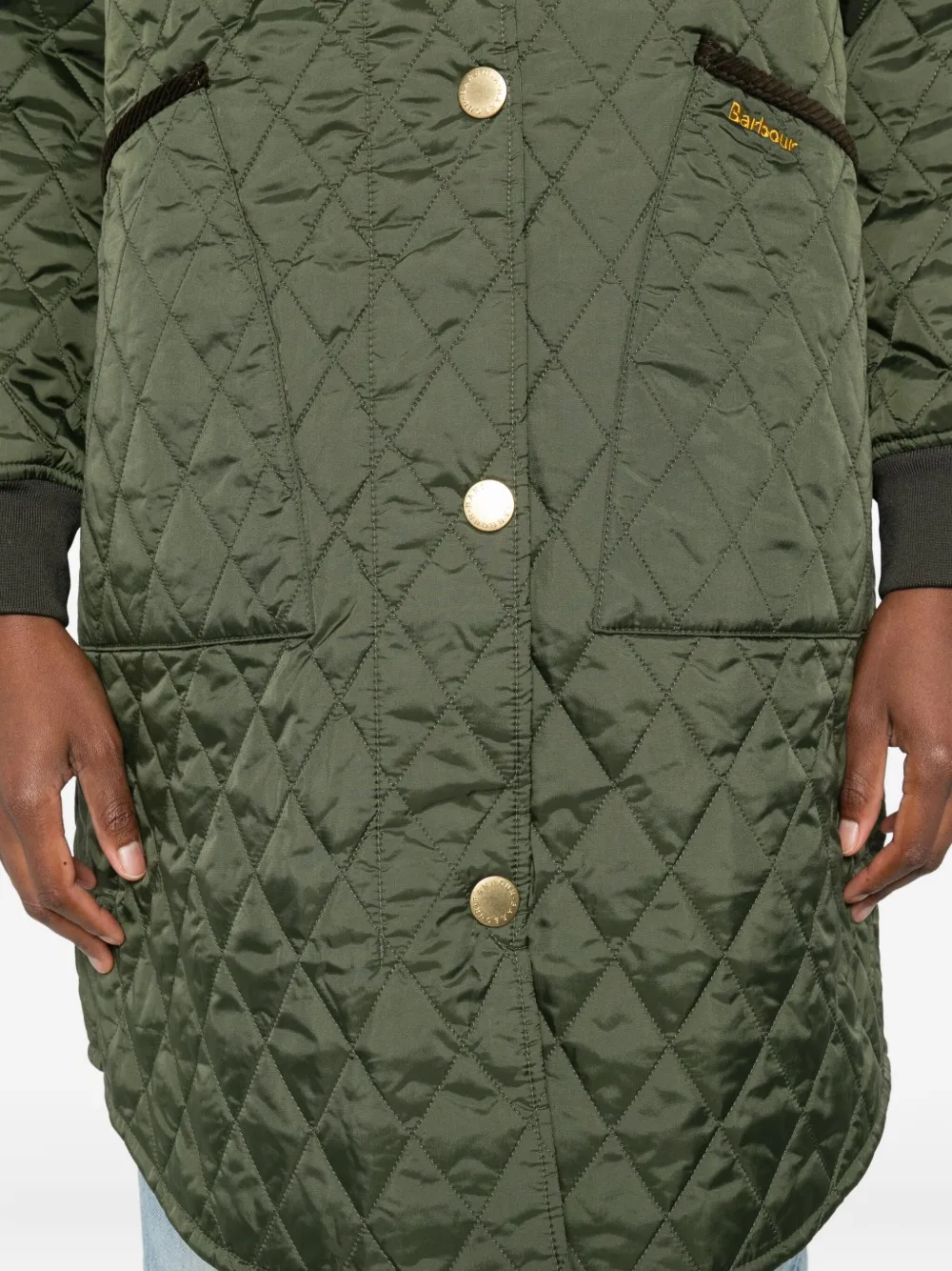 Barbour Quilted Hooded Coat In Green
