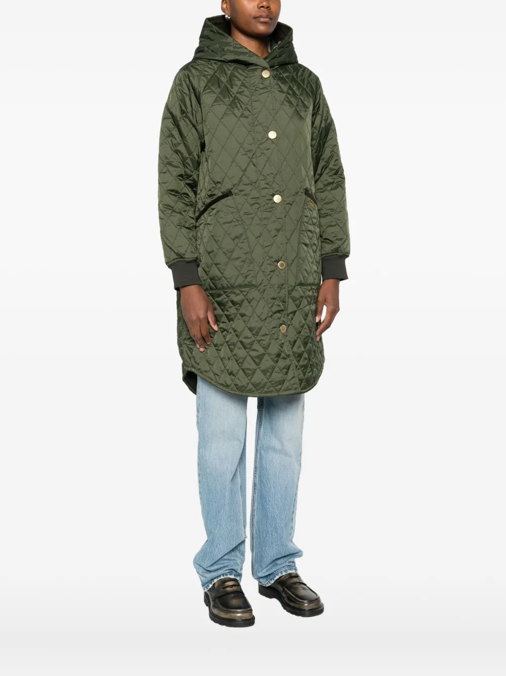 Barbour Quilted Hooded Coat In Green