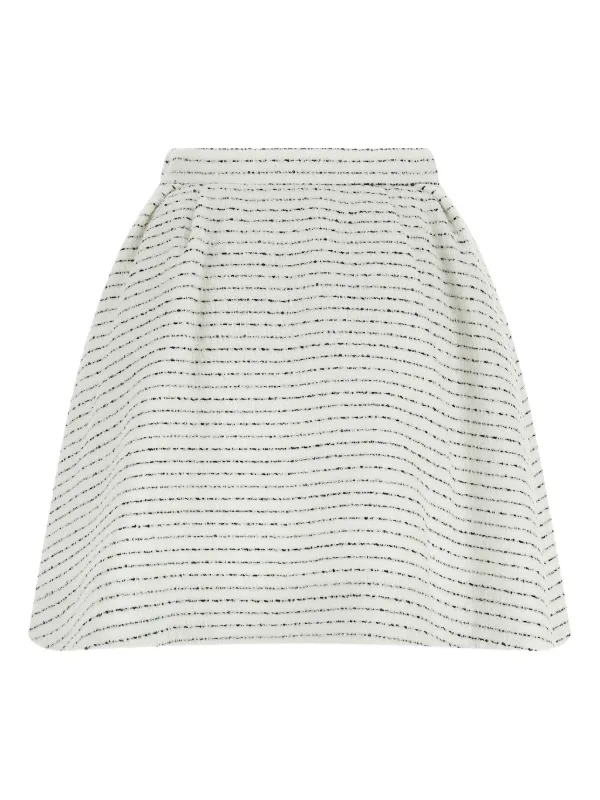Alessandra Rich Tweed Pleated Mini Skirt in White