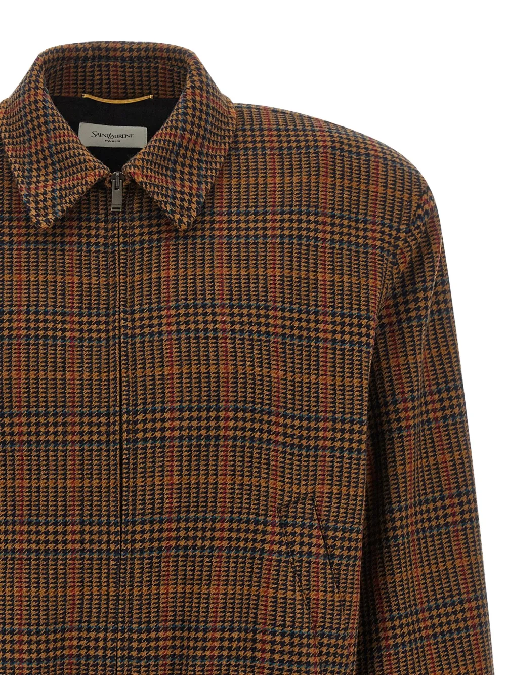 Saint Laurent Check-pattern Bomber Jacket In Brown