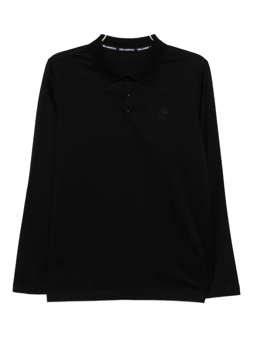 Karl Lagerfeld Embroidered-logo Cotton Polo Shirt In Black