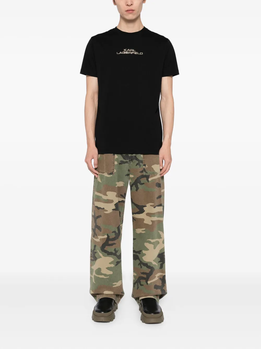 Karl Lagerfeld T-shirt met logo-reliëf - Zwart