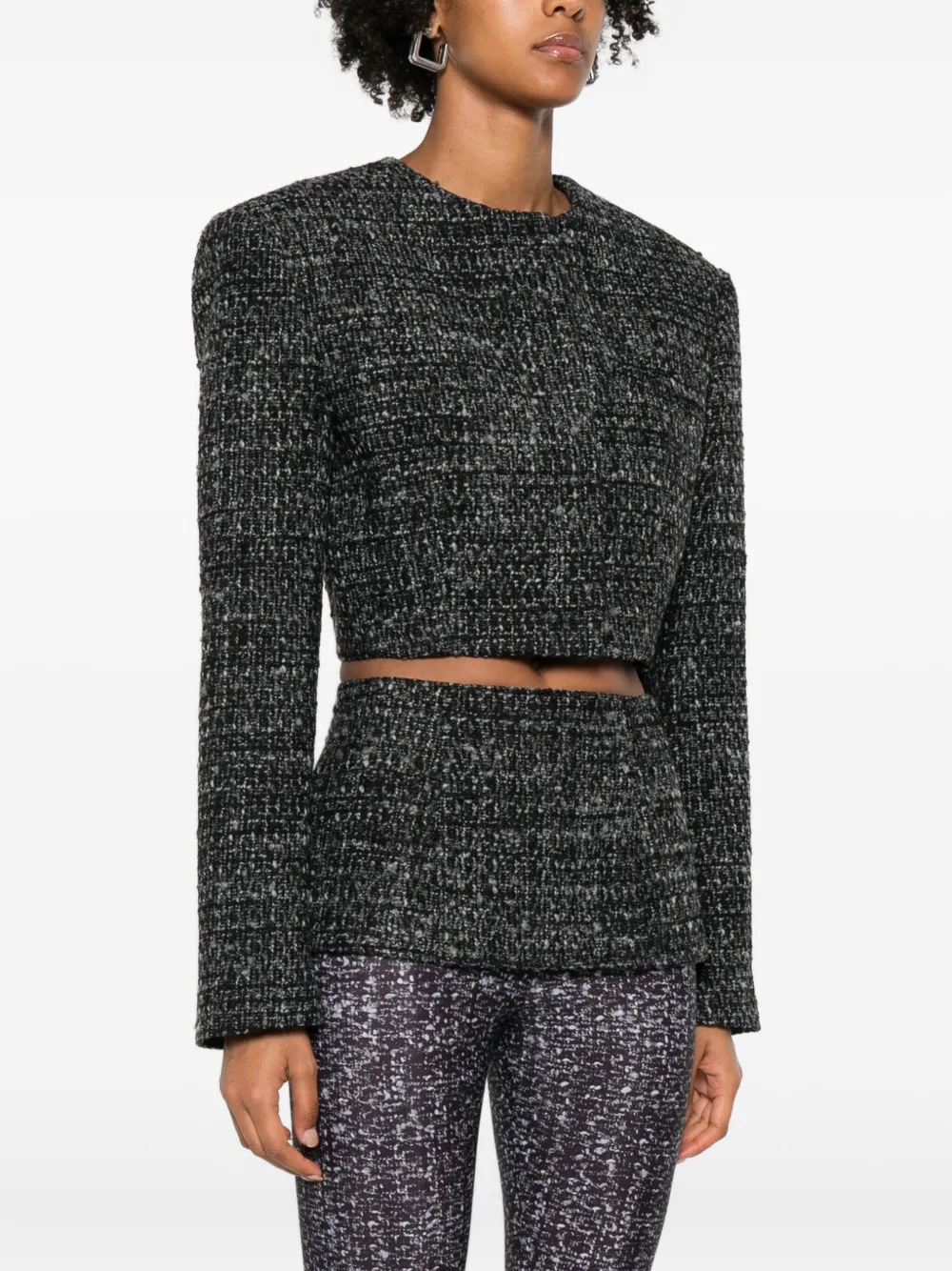 Diesel Cropped Tweed Jacket Long Sleeves In Black