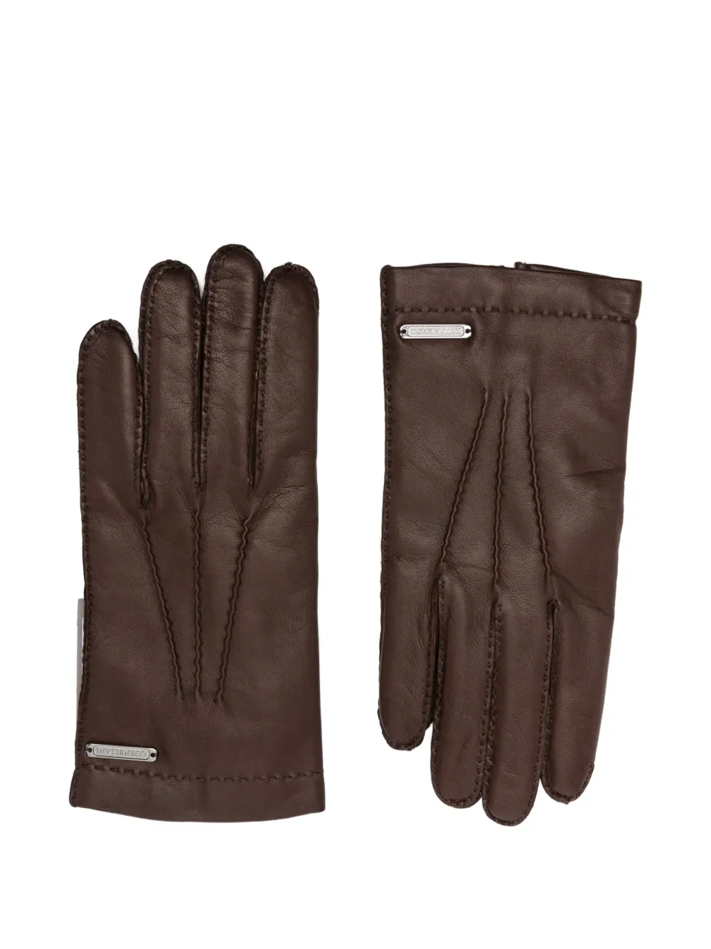 Corneliani leather stitched gloves - Marrone