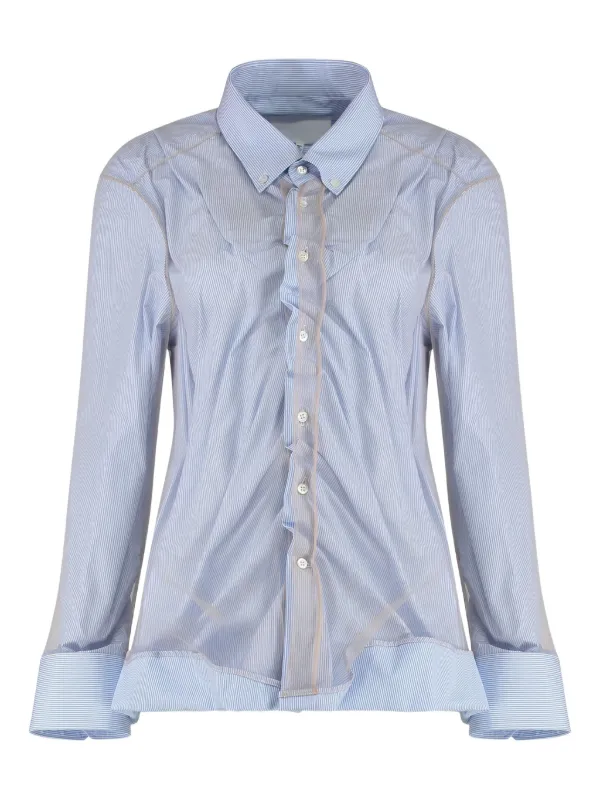 Maison Margiela Striped Gathered Shirt in Blue