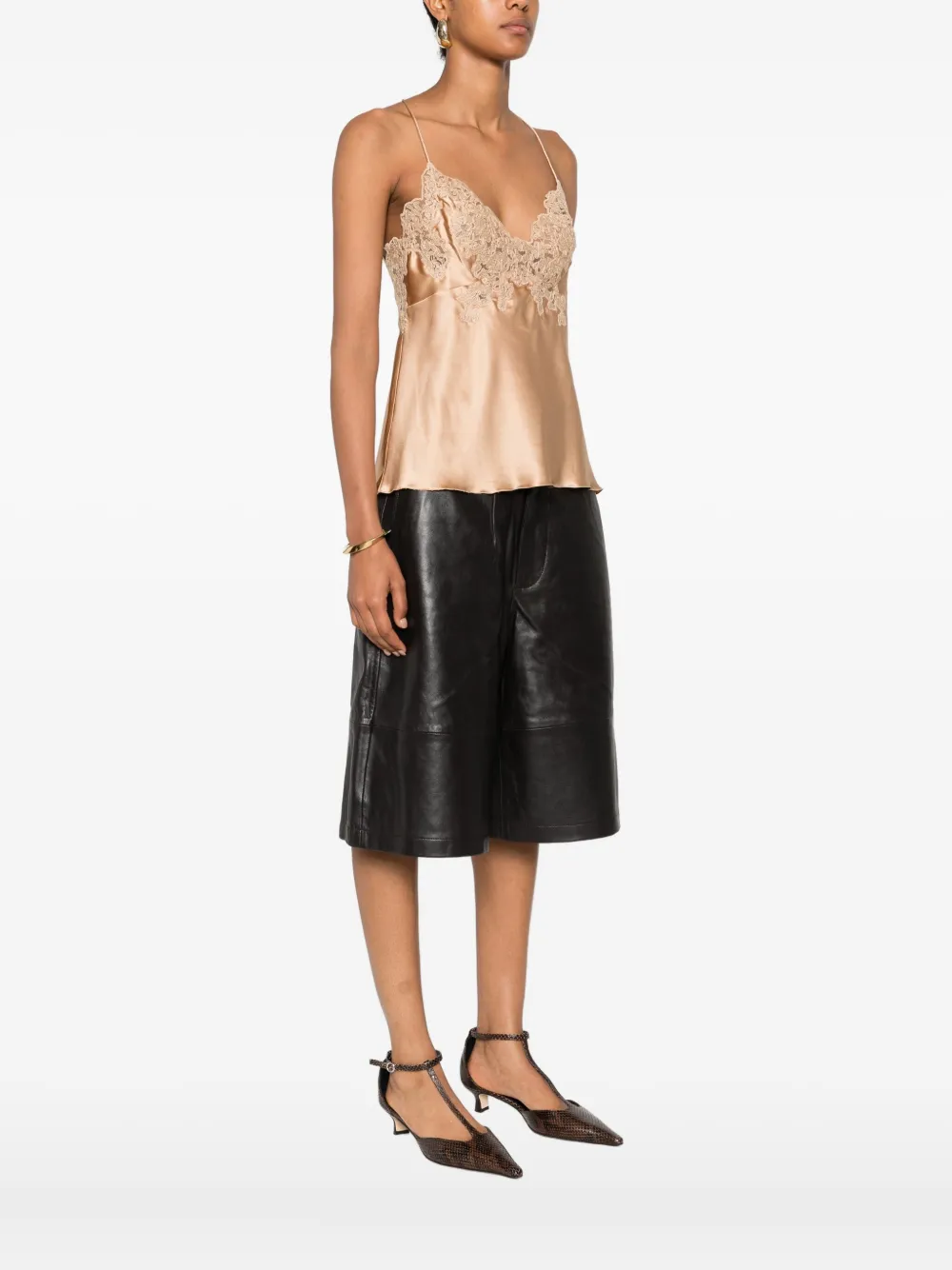 Ermanno Scervino Lace-trimmed Silk Top In Black