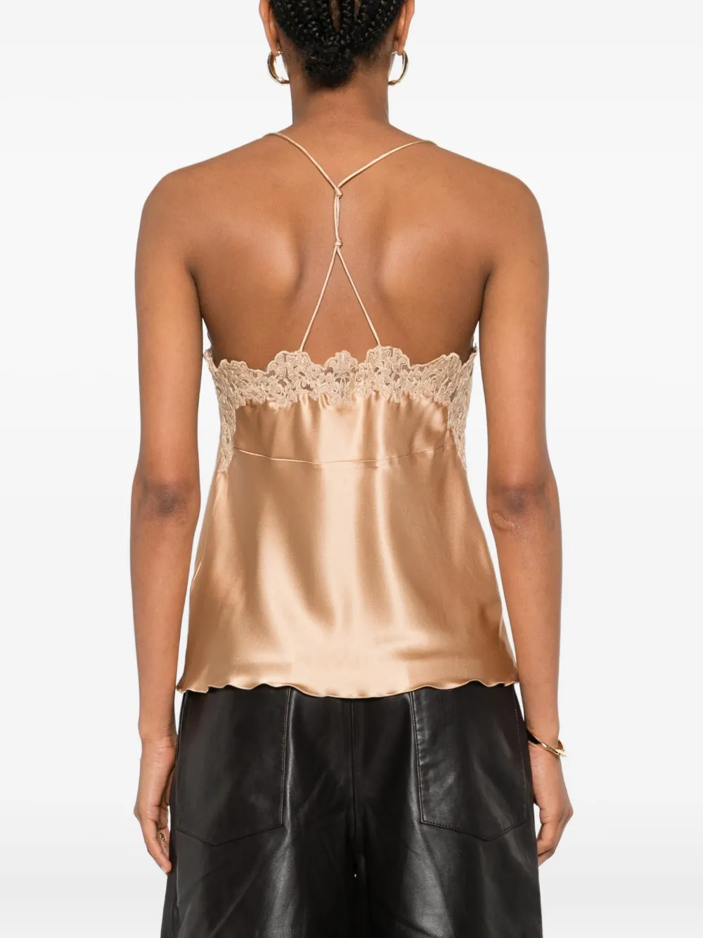 Ermanno Scervino Lace-trimmed Silk Top In Black