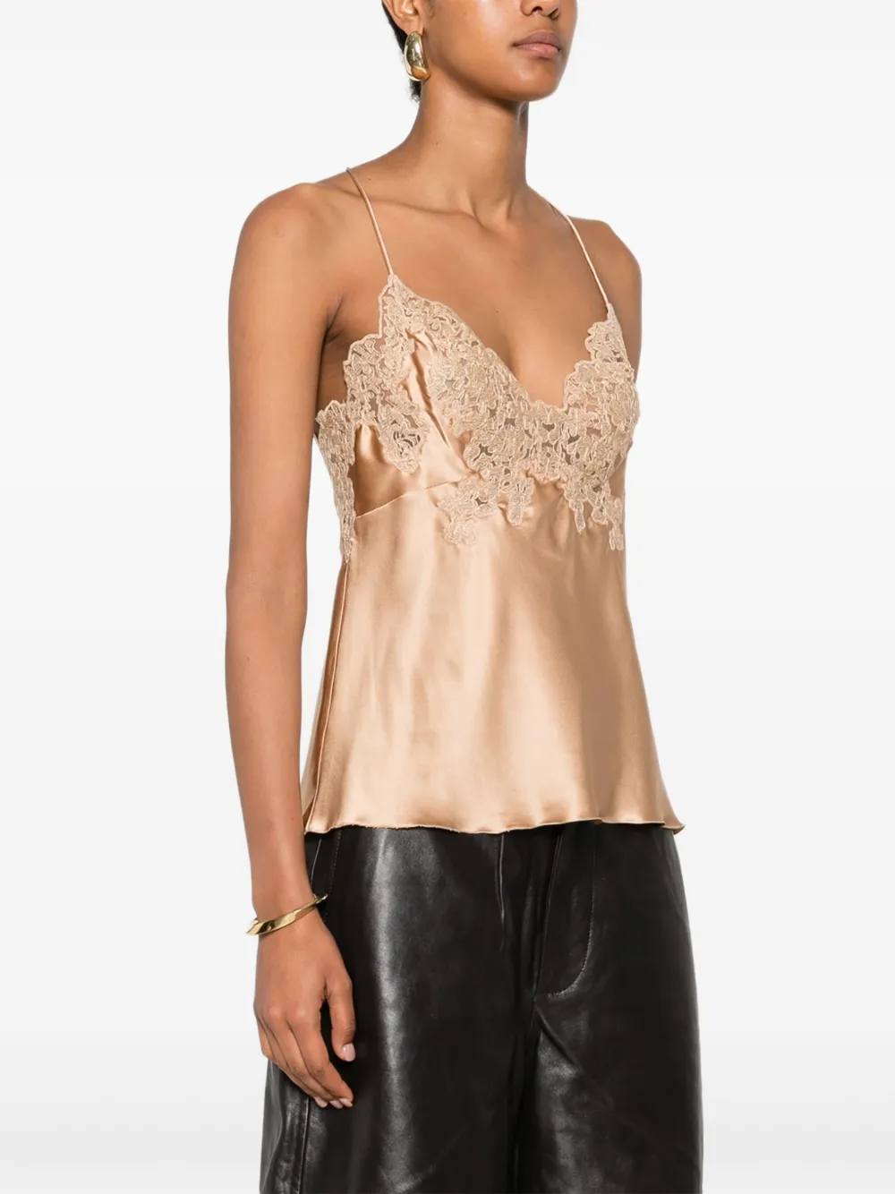 Ermanno Scervino lace-trimmed silk top Beige