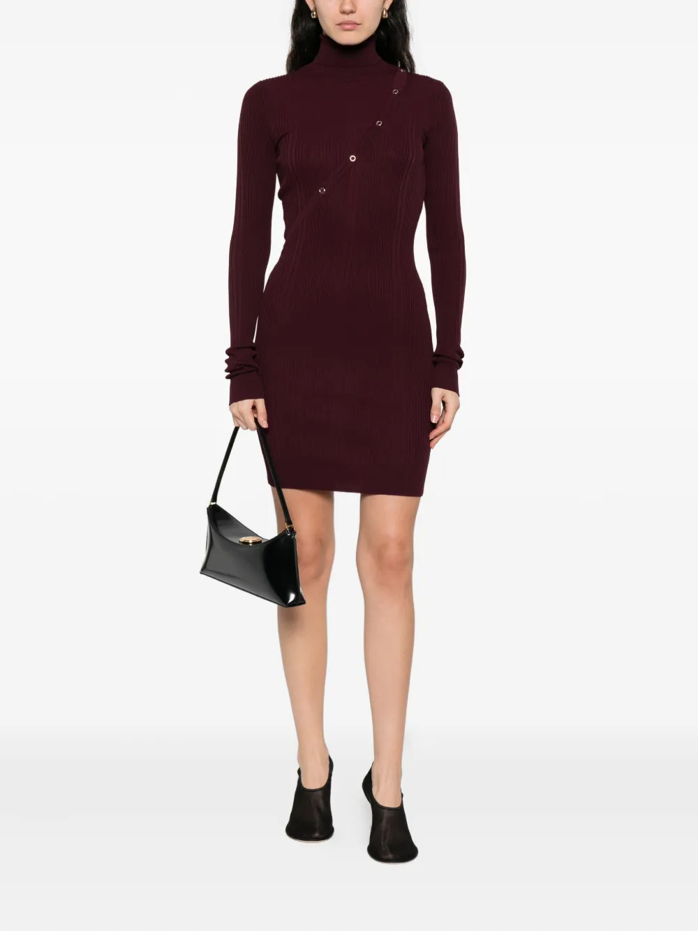 Patrizia Pepe ribbed turtleneck mini dress Rood