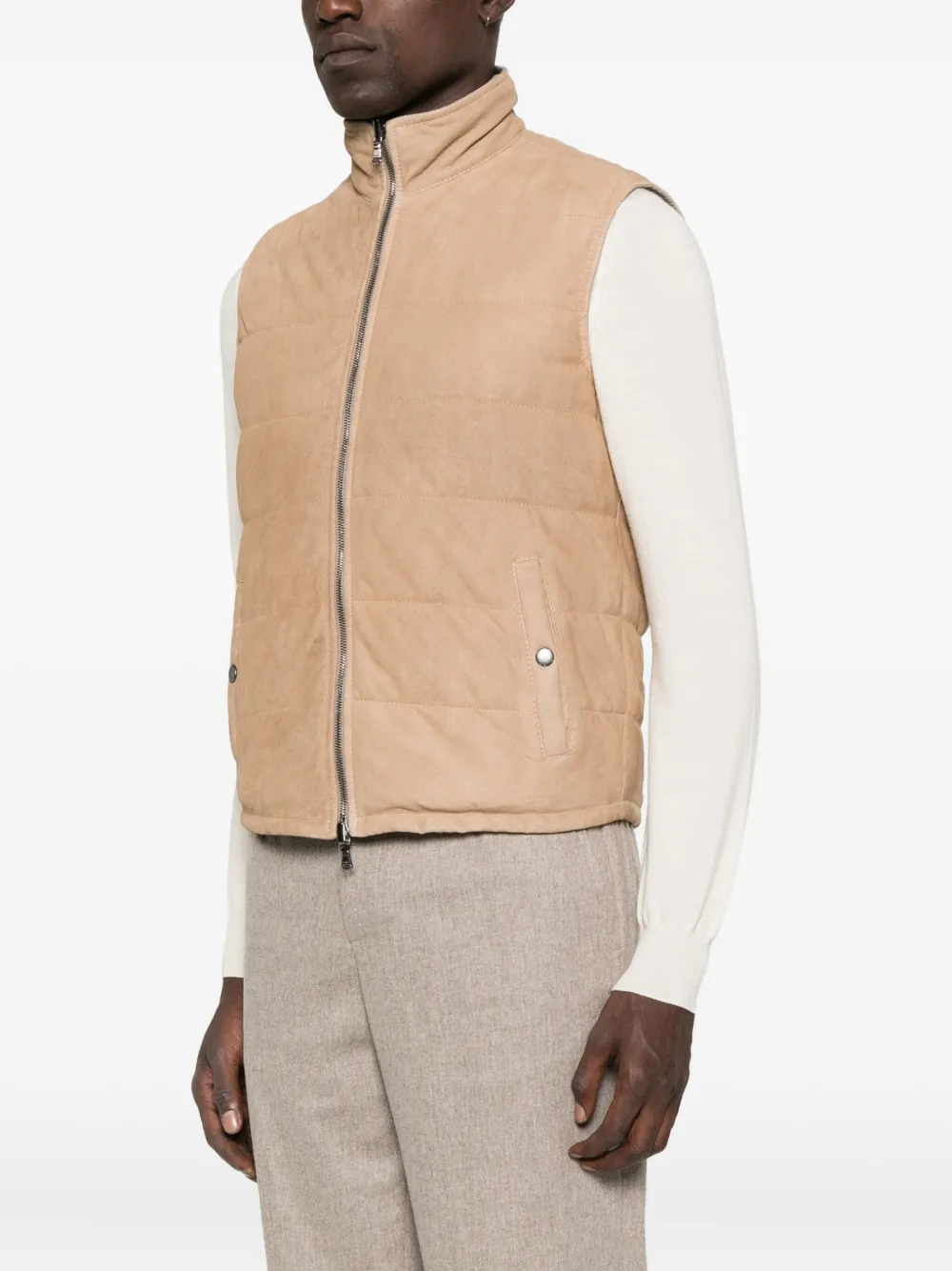 Barba Napoli Quilted Suede Gilet In Brown