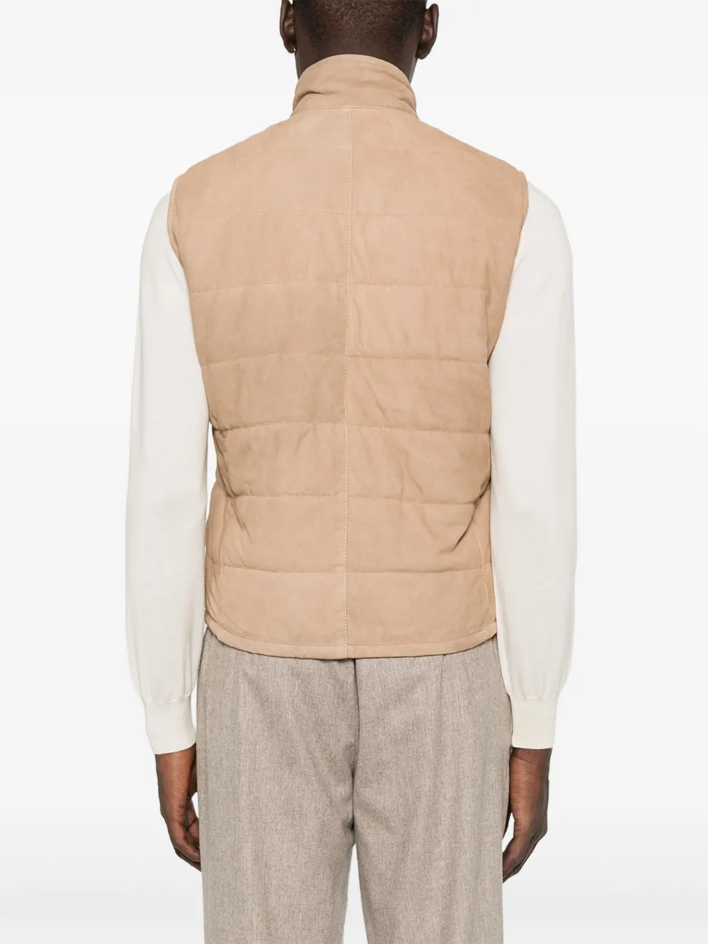 Barba Napoli Quilted Suede Gilet In Brown
