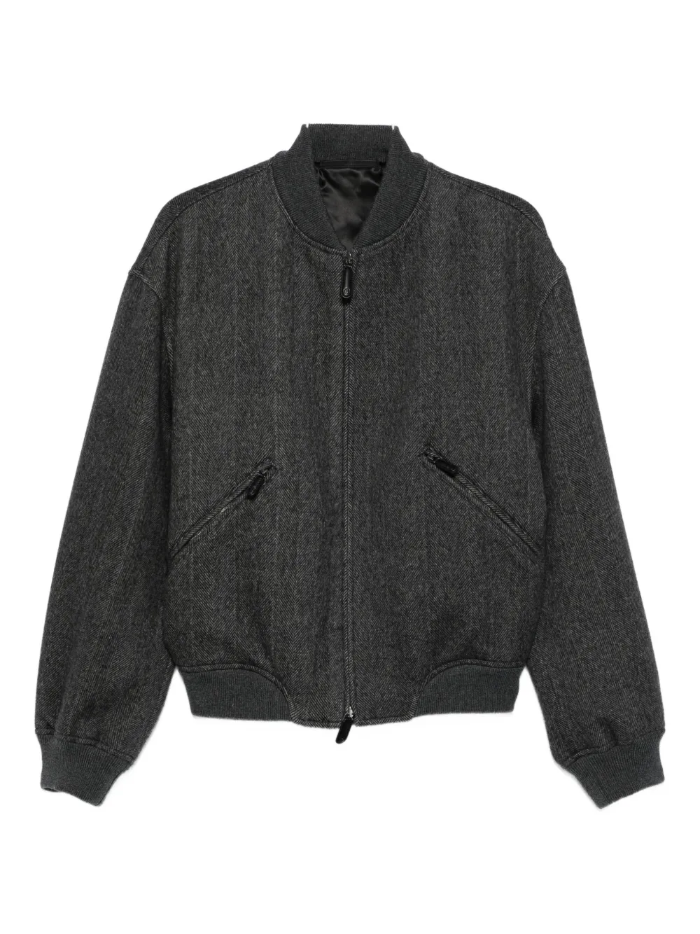 Giorgio Armani herringbone zip-front bomber jacket - Grigio