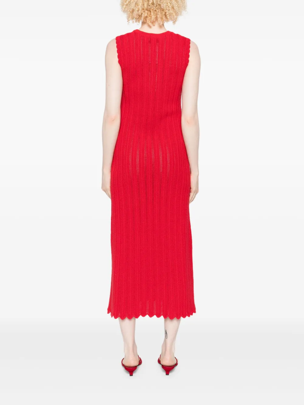 Altuzarra Sissi Ribbed Open-knit Organic Cotton Midi Dress In Red
