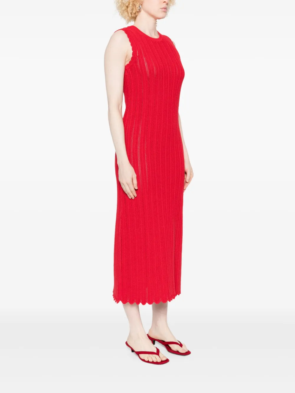 Altuzarra Sissi Ribbed Open-knit Organic Cotton Midi Dress In Red