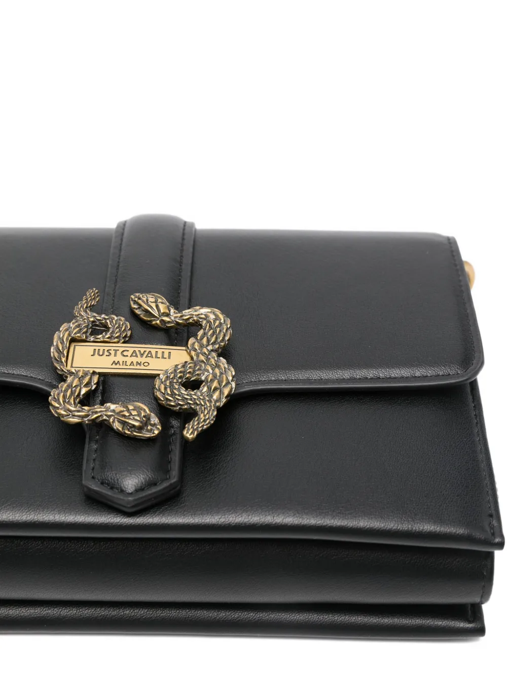 Just Cavalli Kleine crossbodytas met slangengesp Zwart