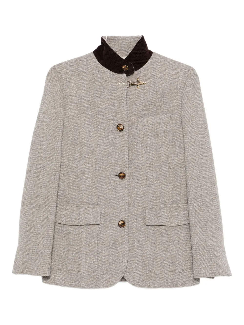 Fay Herringbone Velvet-collared Jacket In Gray