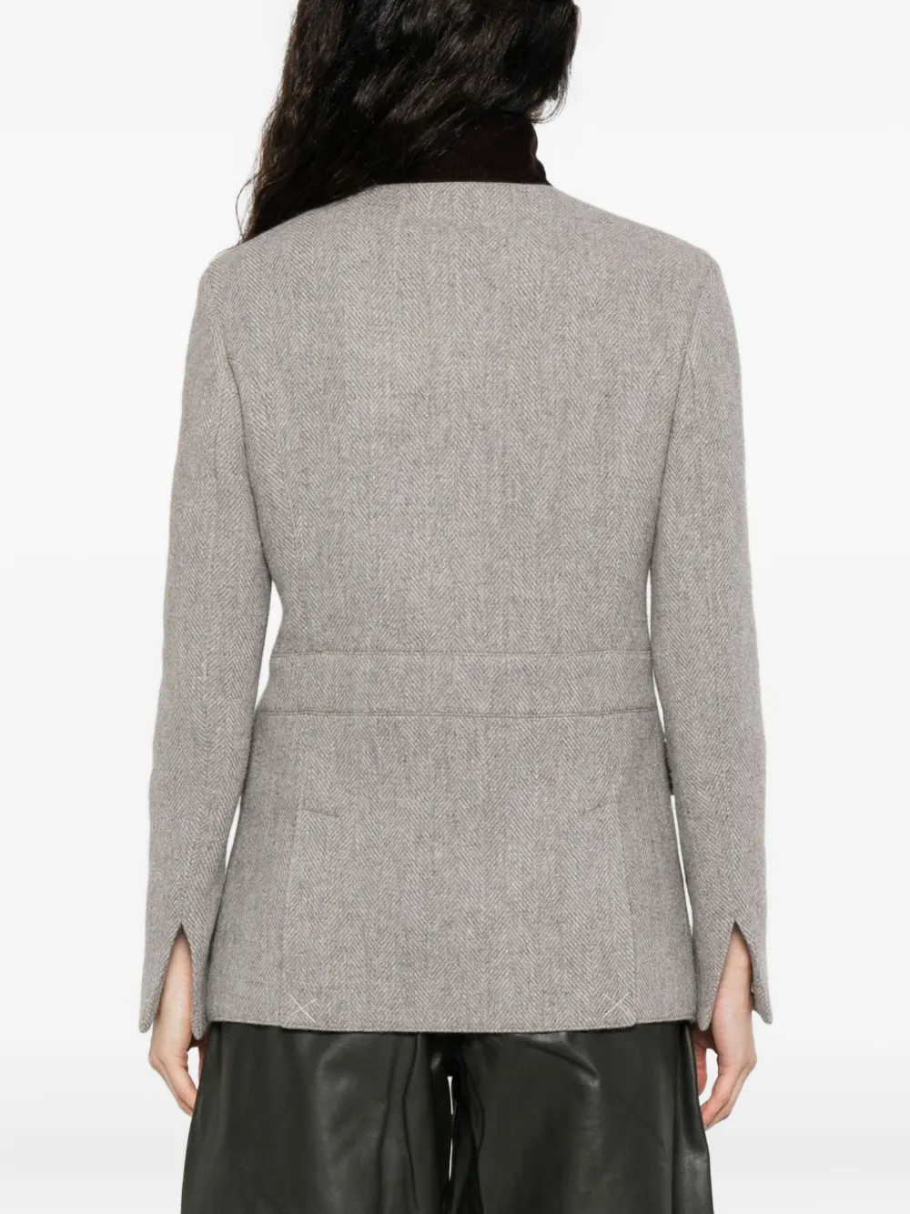 Fay Herringbone Velvet-collared Jacket In Gray