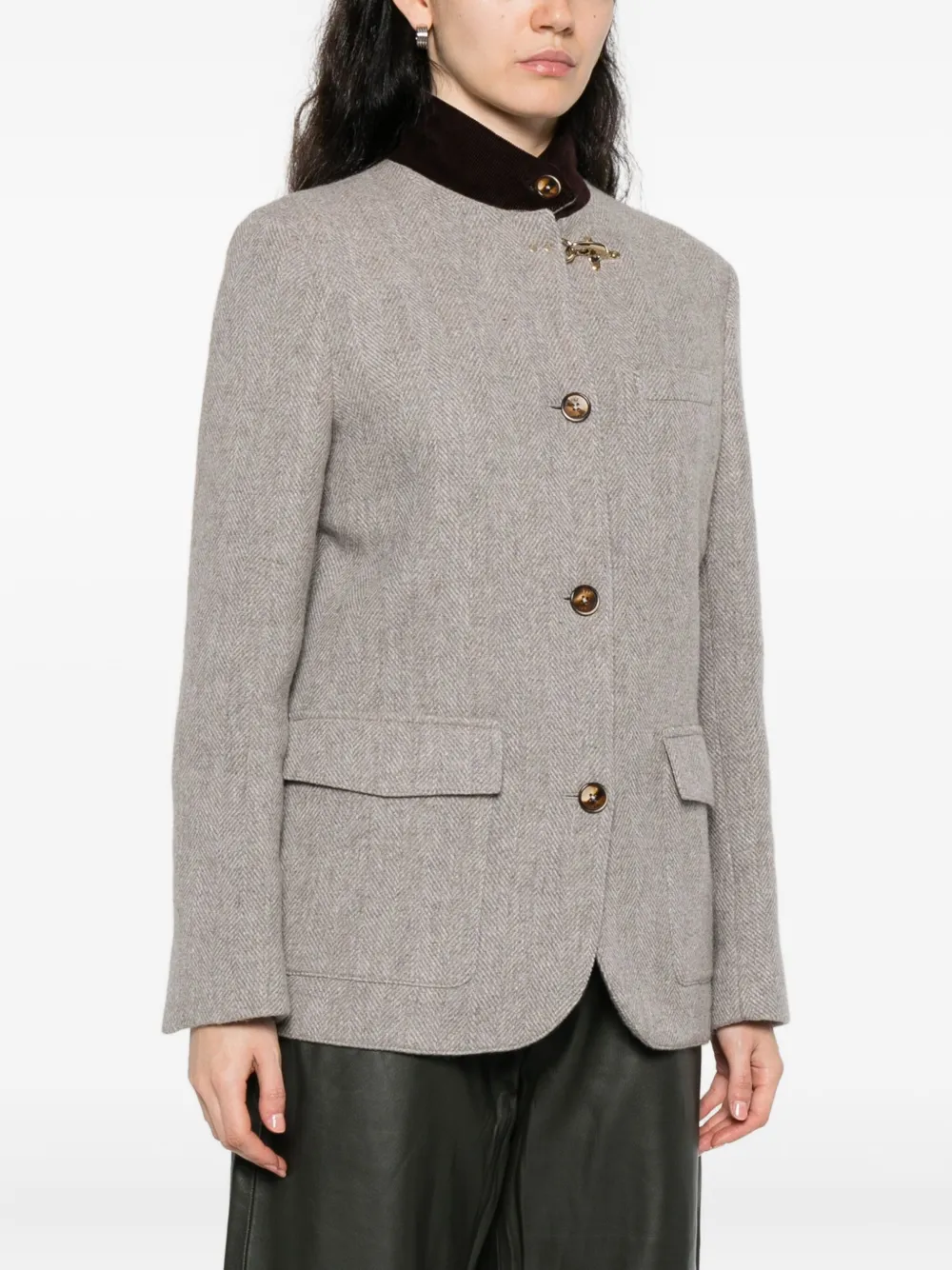 Fay Herringbone Velvet-collared Jacket In Gray