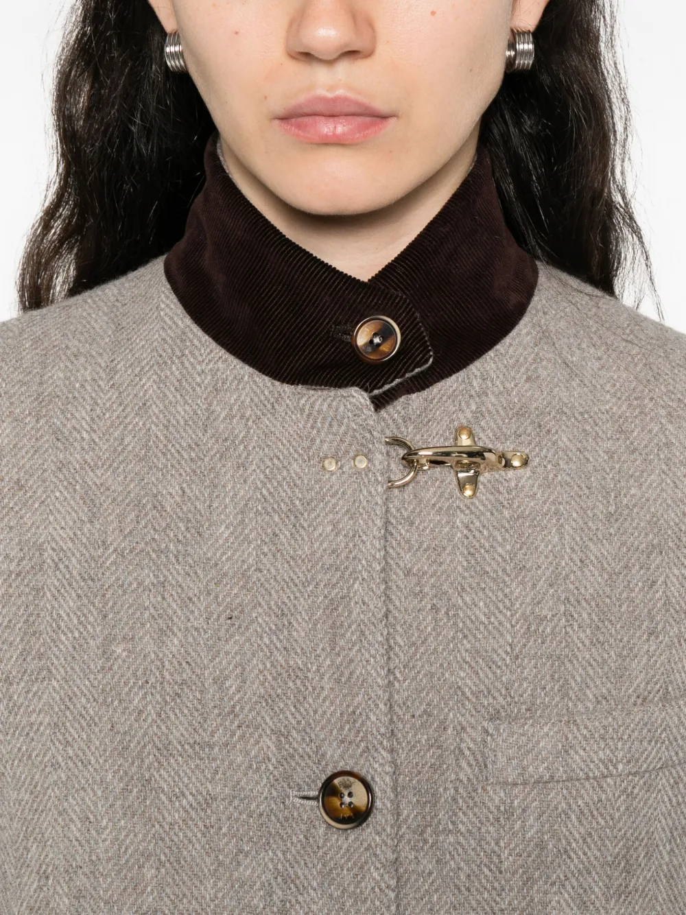 Fay Herringbone Velvet-collared Jacket In Gray