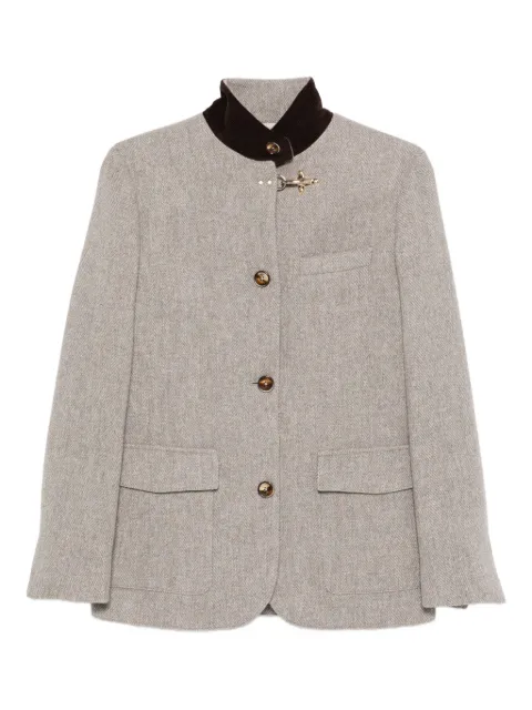 Fay herringbone velvet-collared jacket