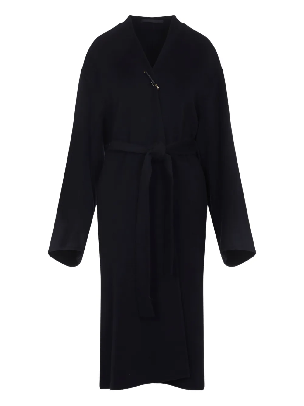Carven Belted Brooch-embellished Coat In Black