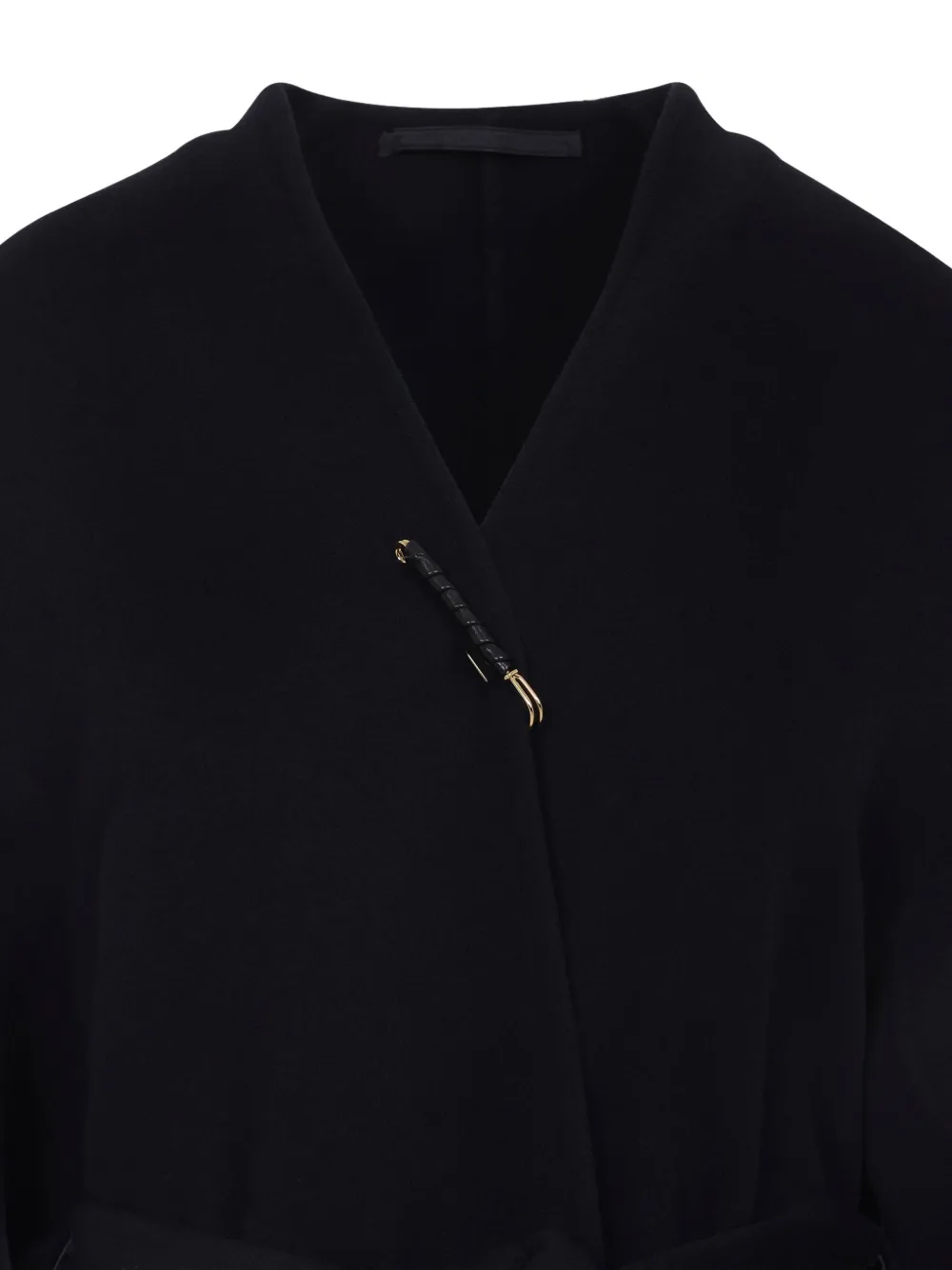 Carven Belted Brooch-embellished Coat In Black