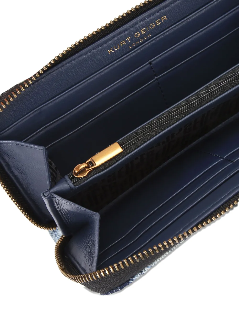 Kurt Geiger Denim Weave Zip-around Wallet In Blue