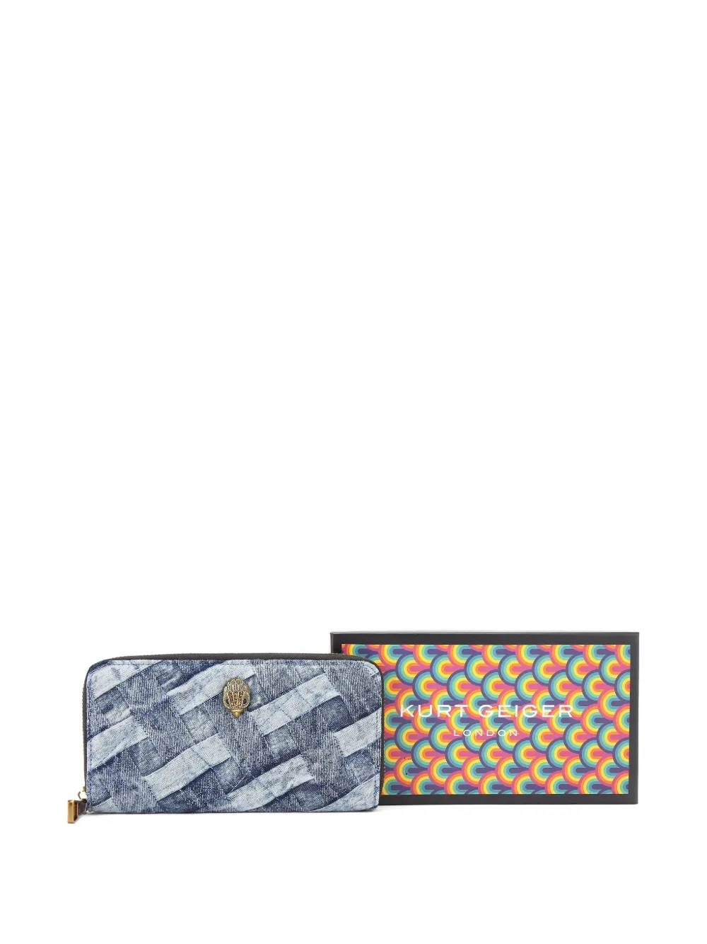 Kurt Geiger Denim Weave Zip-around Wallet In Blue