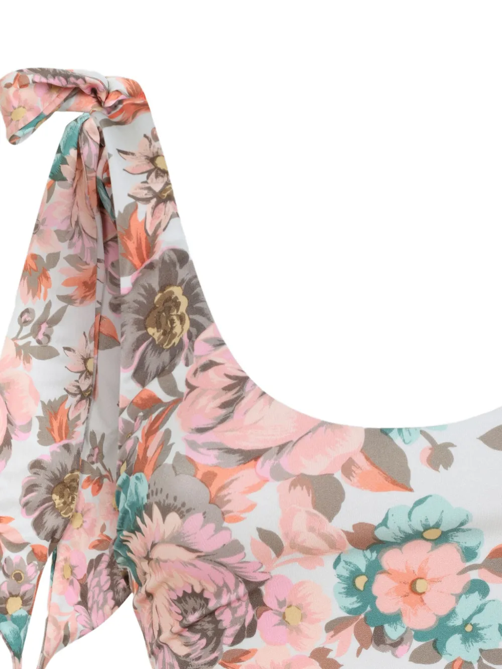 Chloé One-shoulder Floral Print Swimsuit With Bow Detail In Gray
