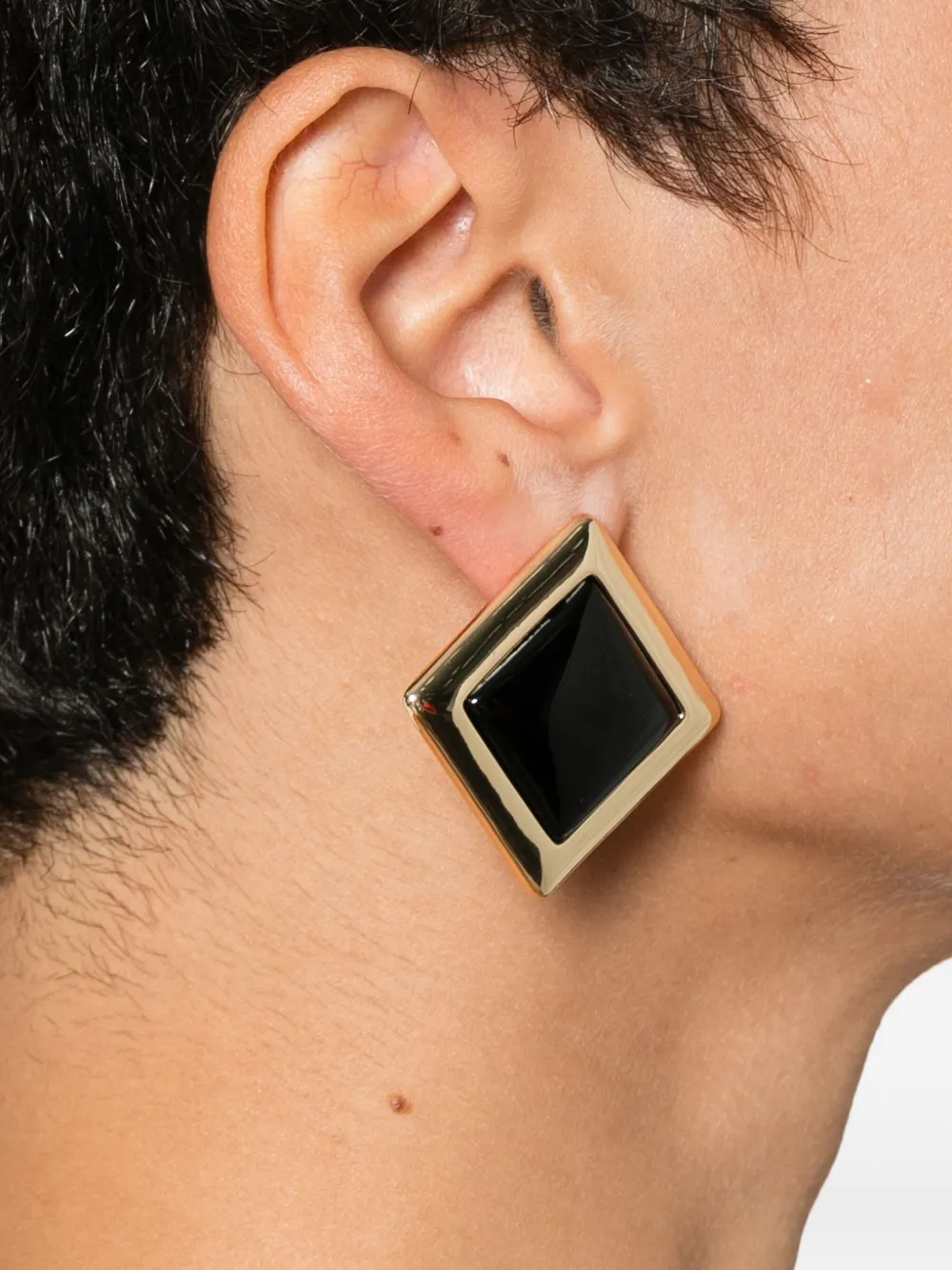 Self-portrait Black Enamel Gold Square Earrings Accessories In Black